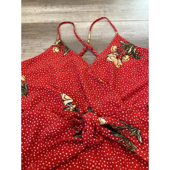 Socialite Wrap Jumpsuit w/ leg slits NWT Sz Large, Red White Polka Dot Floral - Picture 3 of 16